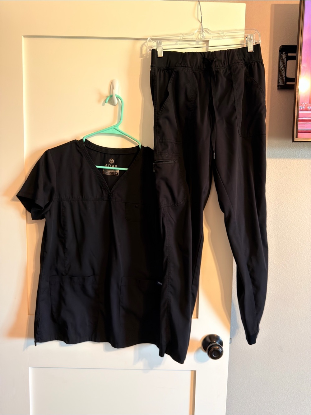 Ada Black womens Nurse Scrub Top and Jogger Pants Set